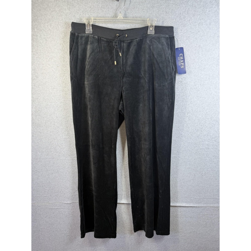 Chaps Pants Mens Large Black Velvet Sweatpants Elastic Waist‎ Lounge New
